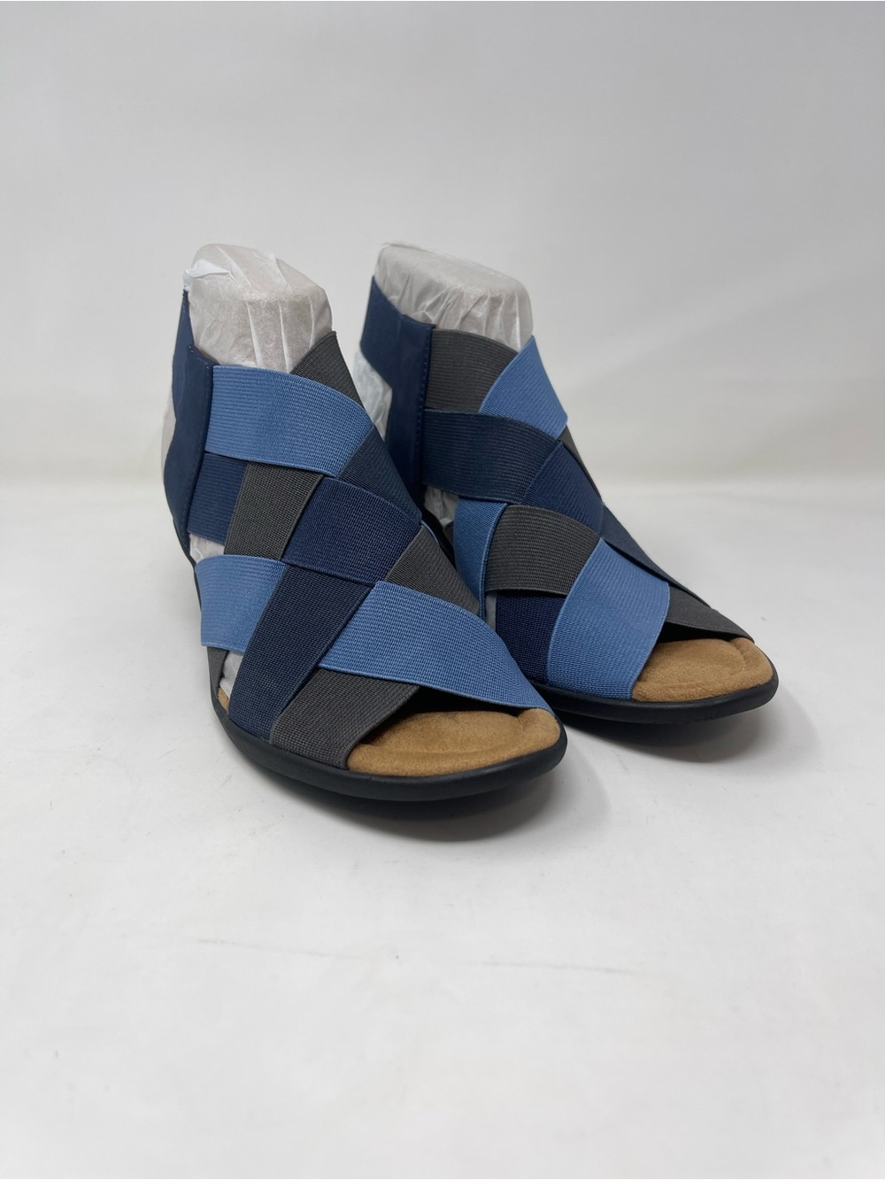 Comfortiva Crisscross Stretch Wedge Sandal - Blue & Gray
